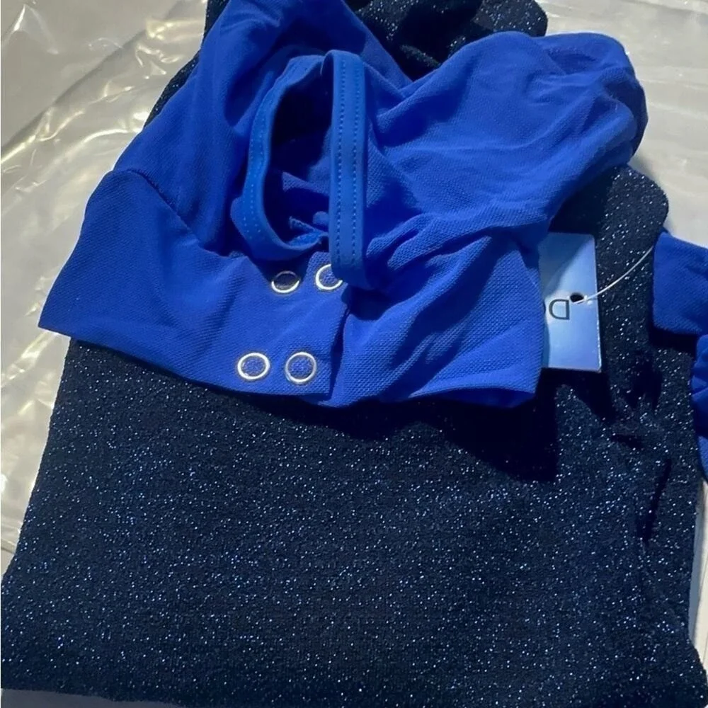 Double Platinum Royal Blue Mesh Long Sleeve Leotard Dance Gymnastics NWT‎ AXS